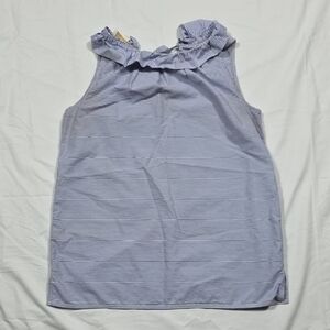 ANN MASHBURN Blue & White Striped Top with Gold Logo